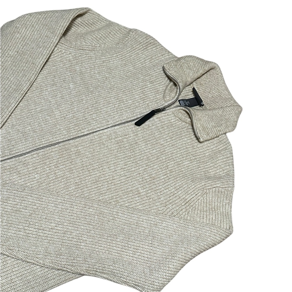 H&M Tan Zip Up Sweater with Long Sleeves and Ribbed Cuffs - Picture 4 of 7